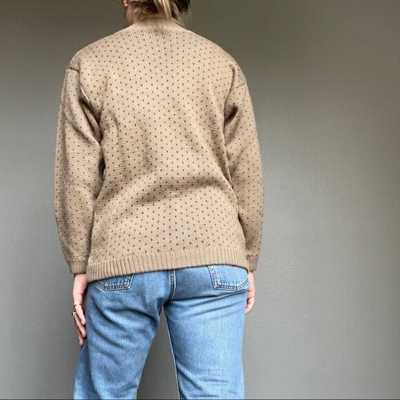 Vintage Women’s Espirt Tan Green Wool Blend Bird Mock Neck Sweater Sz S - Picture 6 of 8